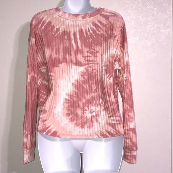 Crave Fame V-Neck Tie Dye Ribbed Thermal Pink - Picture 3 of 5
